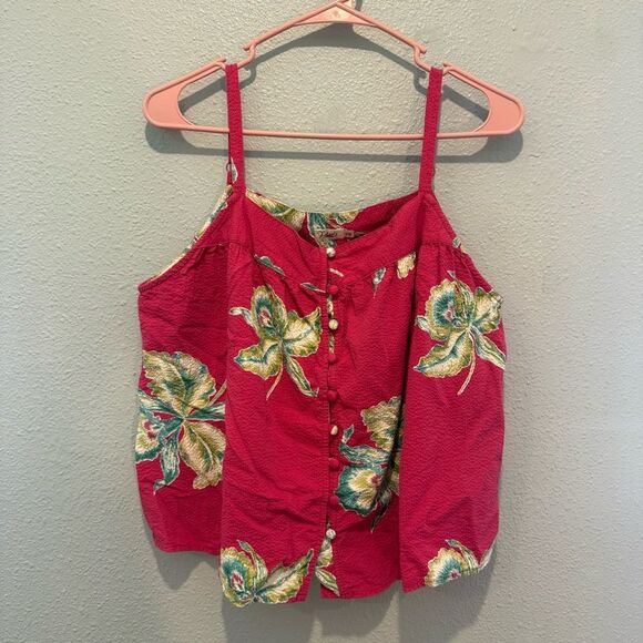 Faherty marina seersucker pink Floral Camisole Top M - Picture 1 of 4